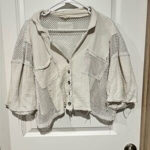 POL Cream Mesh Button-Up Jacket